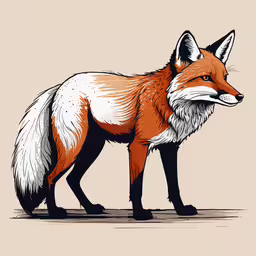 an orange fox with white stripes and black spots on the side of it