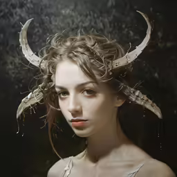 a woman wearing a horned headband with horns