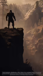 a large yet big silhouette in the middle of mountains