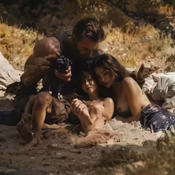 a man is taking pictures of three little girls