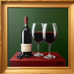 there is an oil painting of some wine