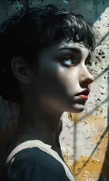 a close up of a person with black hair