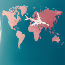 a large airplane is flying over a map