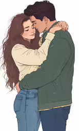 a couple standing together, embracing and kissing each other