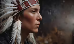 a woman wearing a native headdress and wearing feathers