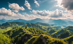 the mountain valley with the surrounding rolling hills