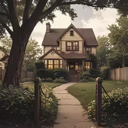 a big house sits on the side of a street