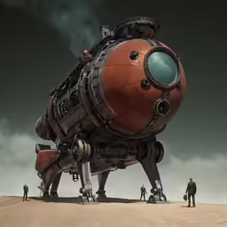 the giant steam engine sits on the sand