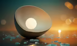 the light bulb is in between the concrete sphere