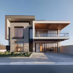 an elegant contemporary building sits at the edge of a large empty road
