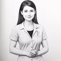 a pencil drawing of a nurse holding hands in her other hand