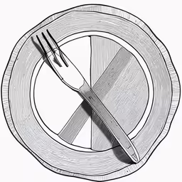 a plate with a knife and fork in the center