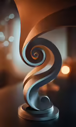 a sculpture in a large room with lights around