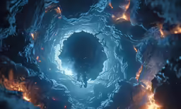 a blue light glowing inside of a dark and evil thing
