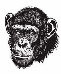an illustration of a gorilla face in black and white,a monkey with an evil look on his face