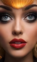 a woman wearing red lipstick and black makeup