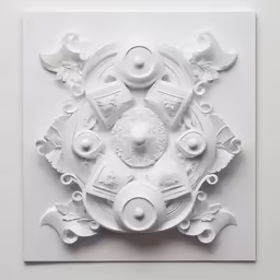 a white plate covered in various white decorations