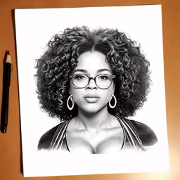 a sketching of a woman with glasses