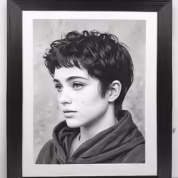 a black and white photo of a girl with a hoodie