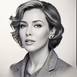 black and white photograph of a woman in business suit