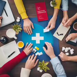people work together on an office desk while sitting at it
