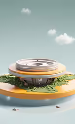 a model of a space station with a green plant growing on the top