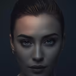 an evil woman with blue eyes wearing a necklace
