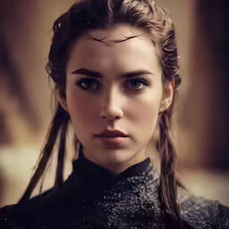 a beautiful woman in a black dress with a braid