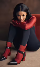 the black woman is sitting down on the floor