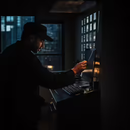 a man working on a laptop next to a window