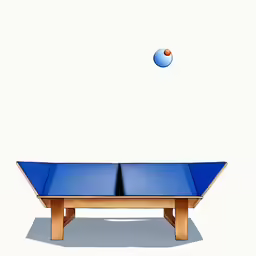 a ping pong table in blue with blue ping pong ball above it