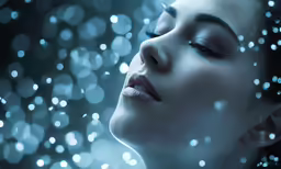 a woman looking up while holding her head close to the side