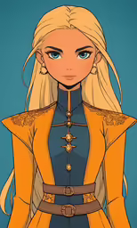 an animated avatar of a girl wearing an orange dress