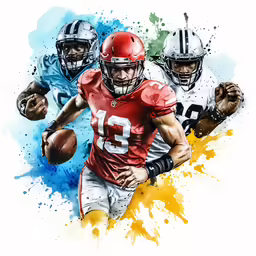a painting of two football players and their uniforms