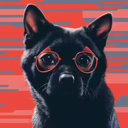 a black dog wearing glasses and with an eye patch