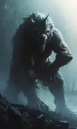there is a big troll walking on the rocks