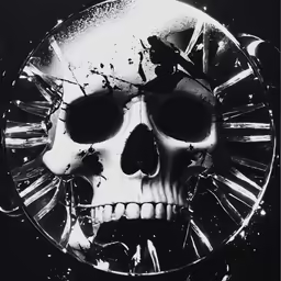 a skull that has some lights around it