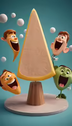 a 3d rendering of a large food item with three men in it