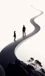 two people stand on a hill above a curve