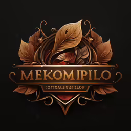 a golden logo for mekonpilio, a exotible jewelry store