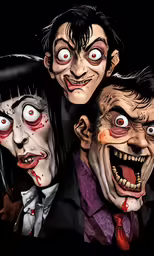 two young boys with bloodied mouths and zombie makeup