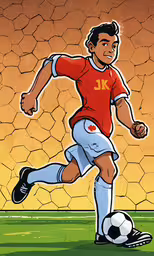 an illustration of a soccer player kicks the ball,an image of a man kicking a soccer ball