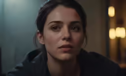 young girl staring at the camera with blurry background