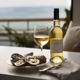 a bottle of wine and some grapes on a table