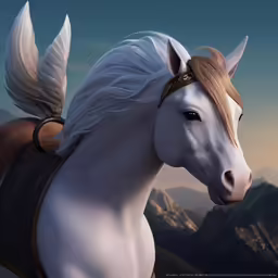 a very pretty white horse in the mountains
