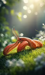a strange insect with many arms rests on the grass