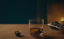 a glass with some sort of rock next to it