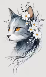 a painting of a cat with flowers on it