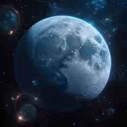 a planetary space station with a glowing earth in the distance