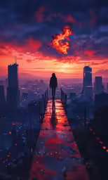 a lone person standing alone with the sunset in the background